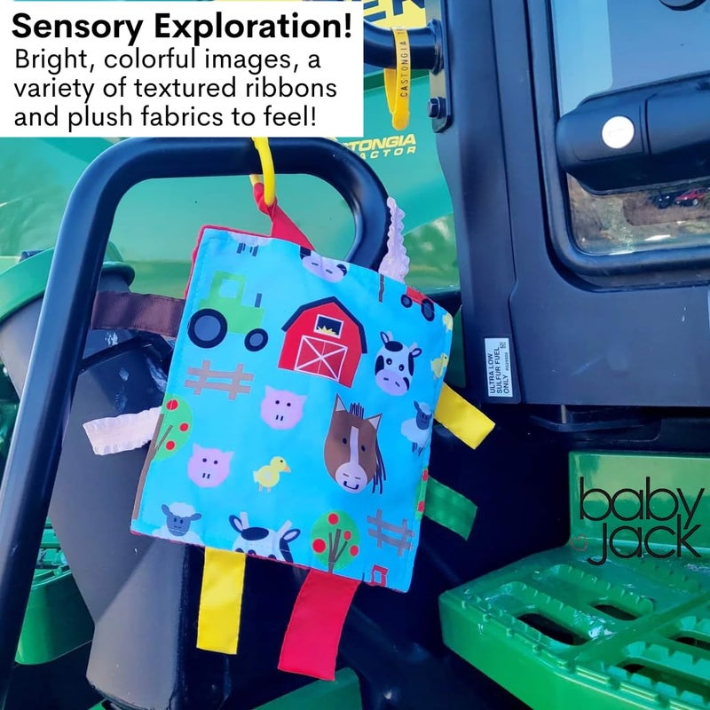 The Learning Lovey Baby Sensory Farm Animal Crinkle Tag Toy for Developing 5 Senses - Learning Shapes and Colors - Tummy Time - Travel Stroller Keepsake with BPA Free Clip for On The Go 8" x 8" - Image 4